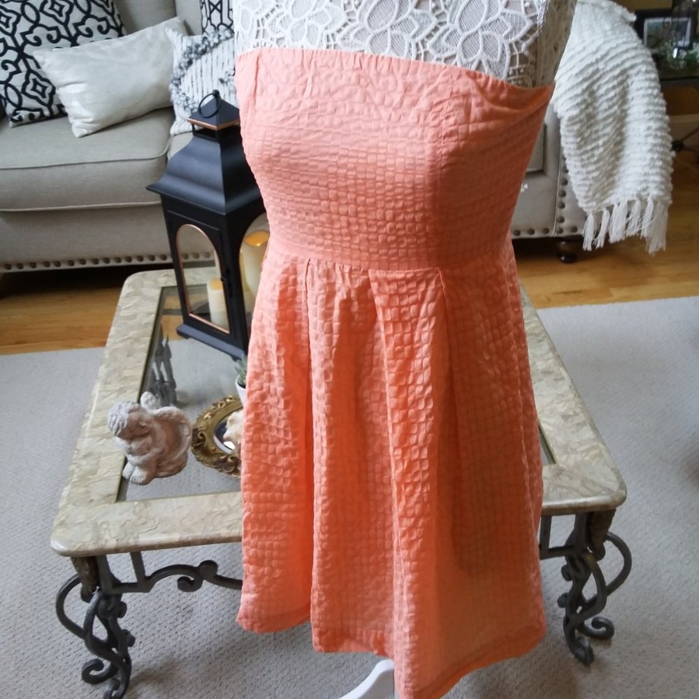 J CREW Strapless Feminine CORAL DRESS SZ 10 - Picture 2 of 3